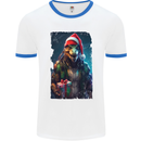 Christmas Reptile Dinosaur T-Rex Xmas Mens Ringer T-Shirt White/Royal Blue