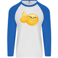 Emoji Middle Finger Flip Funny Offensive Mens L/S Baseball T-Shirt White/Royal Blue