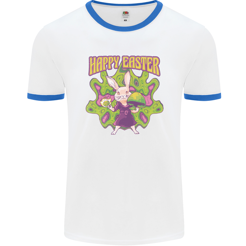 Trippy Easter Magic Mushrooms LSD Mens Ringer T-Shirt White/Royal Blue