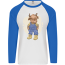An Infant Highland Cow Cattle Bull Mens L/S Baseball T-Shirt White/Royal Blue