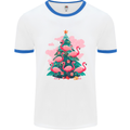 Flamingo Christmas Tree Xmas Mens Ringer T-Shirt White/Royal Blue