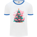 Flamingo Christmas Tree Xmas Mens Ringer T-Shirt White/Royal Blue