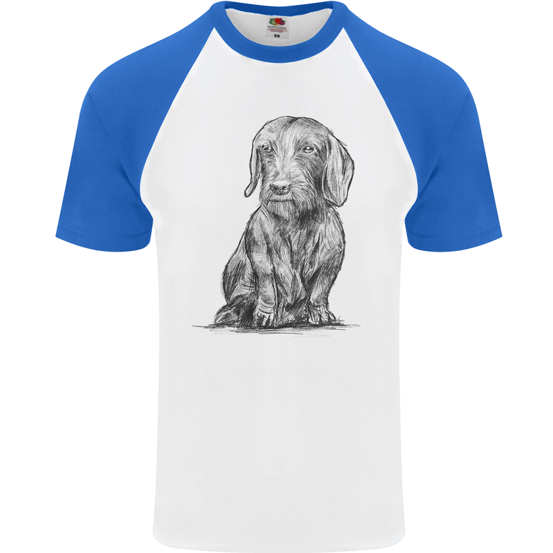 A Dachshund Dog Mens S/S Baseball T-Shirt White/Royal Blue