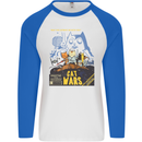 Cat Wars Funny Sci-Fi Mens L/S Baseball T-Shirt White/Royal Blue