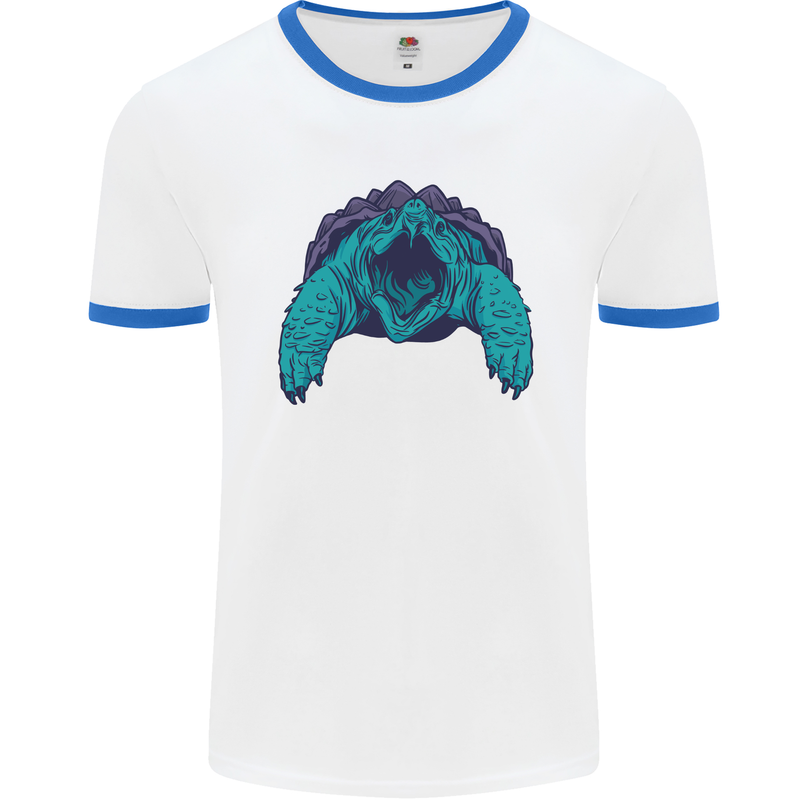 Alligator Snapping Turtle Mens Ringer T-Shirt White/Royal Blue