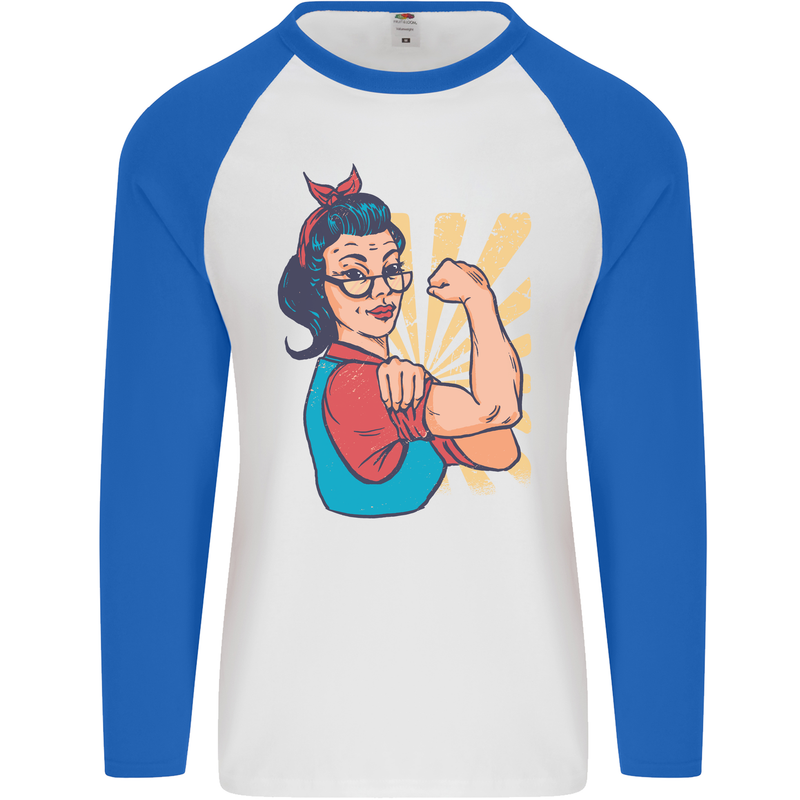 Strong Successful Woman Mens L/S Baseball T-Shirt White/Royal Blue