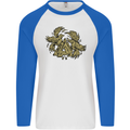 Valknut Symbol With Ravens Vikings Mens L/S Baseball T-Shirt White/Royal Blue