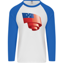 Curled Samoa Flag Samoan Day Football Mens L/S Baseball T-Shirt White/Royal Blue