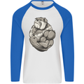 Bulldog Gym Bodybuilding Training Top Mens L/S Baseball T-Shirt White/Royal Blue