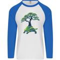 Abstract Tortoise Tree Mens L/S Baseball T-Shirt White/Royal Blue