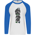 Monkey Music Ghetto Blaster Retro Funny Mens L/S Baseball T-Shirt White/Royal Blue