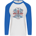 British Motorcycle Club Live to Ride Biker Mens L/S Baseball T-Shirt White/Royal Blue