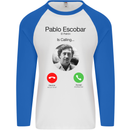 Pablo Escobar El Patron Is Calling Mens L/S Baseball T-Shirt White/Royal Blue