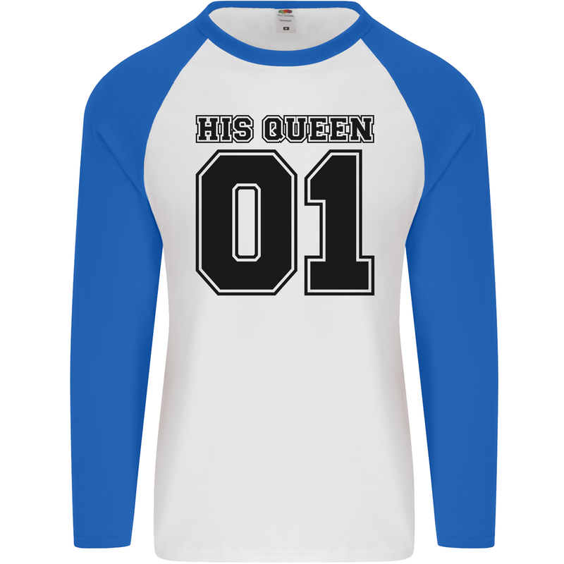 His Queen Funny Valentines Day Mens L/S Baseball T-Shirt White/Royal Blue