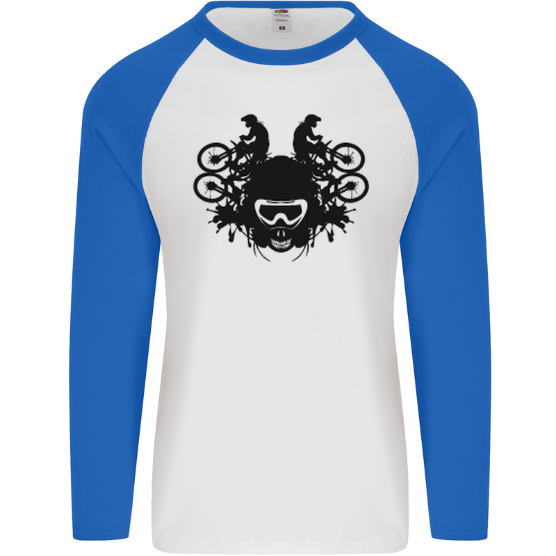 Motocross Face Mens L/S Baseball T-Shirt White/Royal Blue