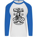 Live to Ride Motorbike Motorcycle Biker Mens L/S Baseball T-Shirt White/Royal Blue