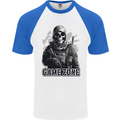 Game Zone Special Forces Video Game Skull Mens S/S Baseball T-Shirt White/Royal Blue