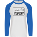 Unicorn Triathlon Running Swimming Cycling Mens L/S Baseball T-Shirt White/Royal Blue