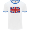 Mosaic Union Jack Flag Great Britain UK Mens Ringer T-Shirt White/Royal Blue