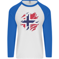 Torn Norway Flag Norwegian Day Football Mens L/S Baseball T-Shirt White/Royal Blue