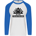 Triathlon Triangle Running Swimming Cycling Mens L/S Baseball T-Shirt White/Royal Blue