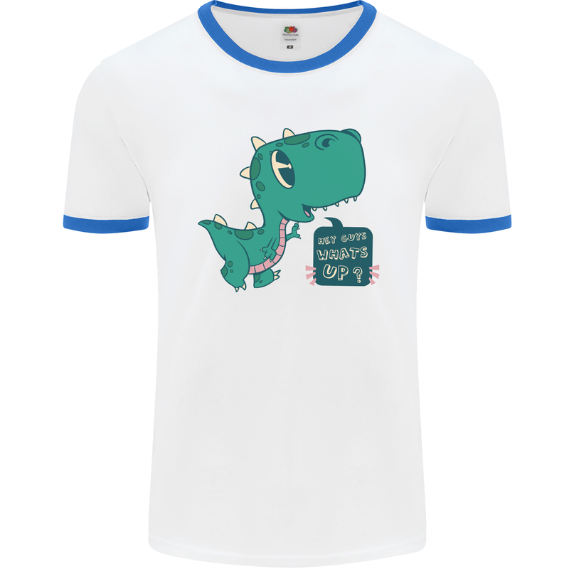 T-Rex Whats Up Mens Ringer T-Shirt White/Royal Blue