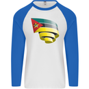 Curled Mozambique Flag Mozambican Day Football Mens L/S Baseball T-Shirt White/Royal Blue
