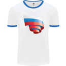 Curled Russia Flag Russian Day Football Mens Ringer T-Shirt White/Royal Blue