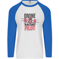 Drone Racing Pilot Mens L/S Baseball T-Shirt White/Royal Blue