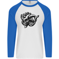 Turbo Skull Car Enthusiast Engine Drifting Mens L/S Baseball T-Shirt White/Royal Blue