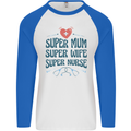 Super Mum Wife Nurse Mothers Day Gift Mens L/S Baseball T-Shirt White/Royal Blue