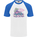 Crushing Eggs Easter T-Rex Dinosaur Monster Truck Mens S/S Baseball T-Shirt White/Royal Blue