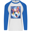 Abstract Australian Shepherd Dog Mens L/S Baseball T-Shirt White/Royal Blue
