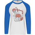 A Skeleton Playing the Bagpipes Mens L/S Baseball T-Shirt White/Royal Blue