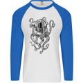 Scuba Diving Octopus Diver Mens L/S Baseball T-Shirt White/Royal Blue