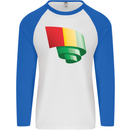 Curled Guinea Flag Guinean Day Football Mens L/S Baseball T-Shirt White/Royal Blue