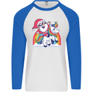 Christmas Santa Claus On a Unicorn Xmas Mens L/S Baseball T-Shirt White/Royal Blue