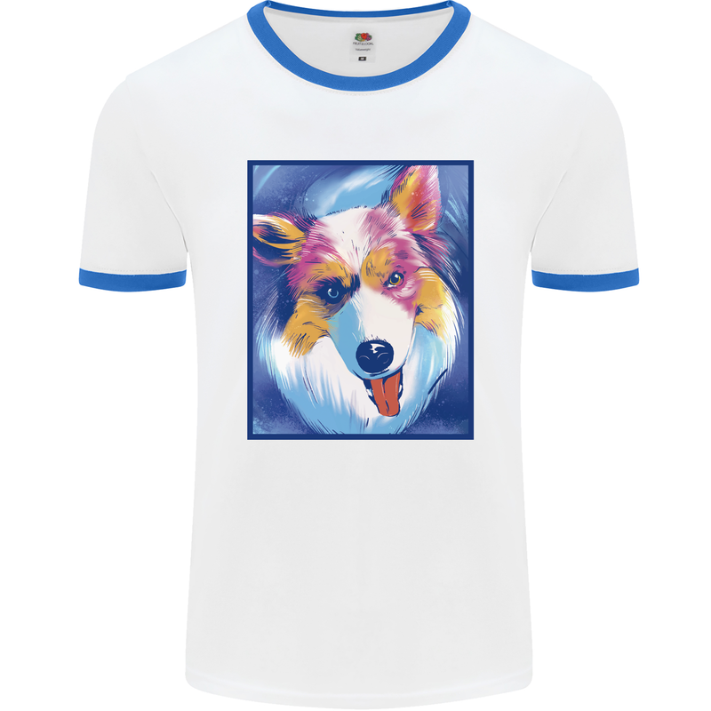 Abstract Australian Shepherd Dog Mens Ringer T-Shirt White/Royal Blue
