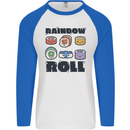 Kawaii Sushi Rainbow Roll Fish Mens L/S Baseball T-Shirt White/Royal Blue