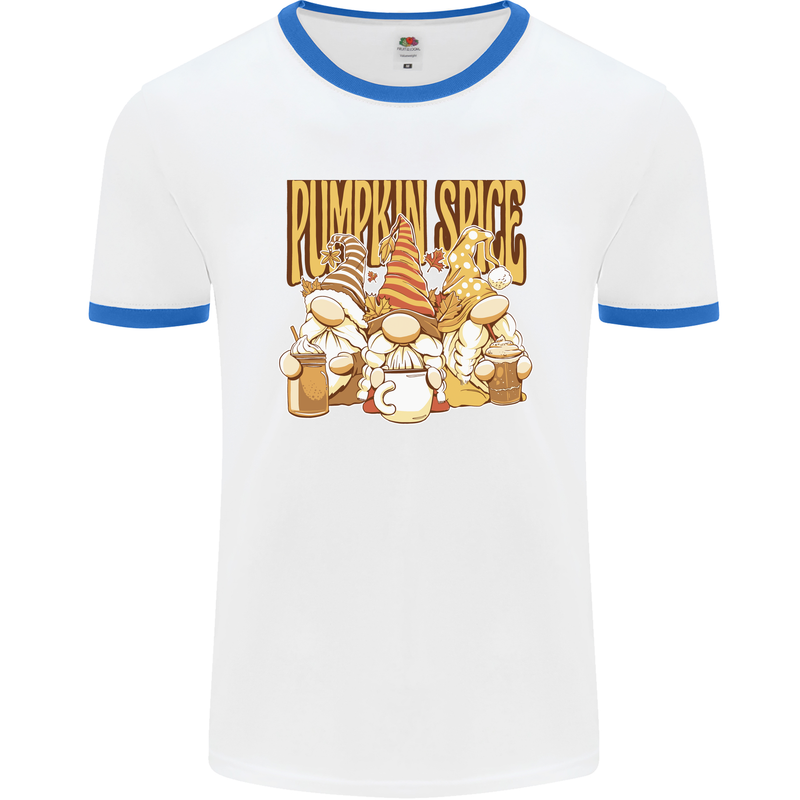 Pumpkin Spice Gnomes Halloween Mens Ringer T-Shirt White/Royal Blue