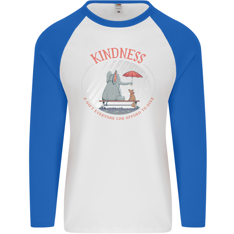 Kindness a Gift Funny Dog Elephant Mens L/S Baseball T-Shirt White/Royal Blue