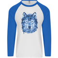 A Polygon Wolf Mens L/S Baseball T-Shirt White/Royal Blue