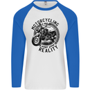Motorcycling Motorbike Motorcycle Biker Mens L/S Baseball T-Shirt White/Royal Blue