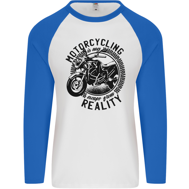 Motorcycling Motorbike Motorcycle Biker Mens L/S Baseball T-Shirt White/Royal Blue