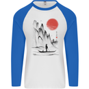 A Japanese Boat at Sunset Mens L/S Baseball T-Shirt White/Royal Blue