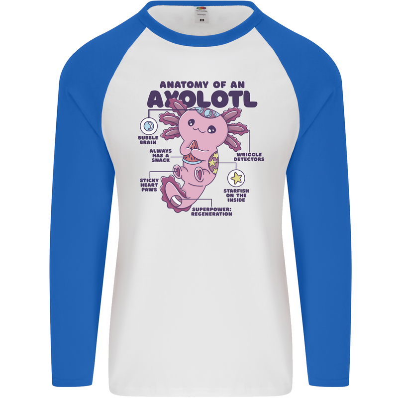 Axoloti Anatomy Mens L/S Baseball T-Shirt White/Royal Blue