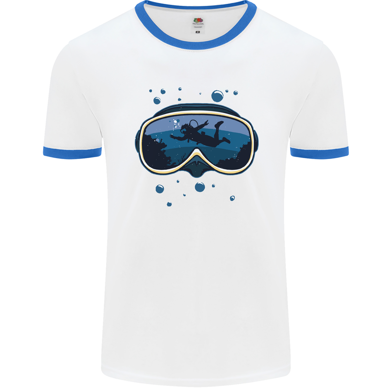 Scuba Diving Mask Diver Mens Ringer T-Shirt White/Royal Blue