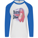Sloth Down Policeman Funny Mens L/S Baseball T-Shirt White/Royal Blue