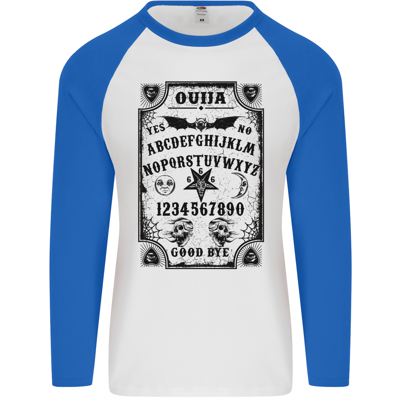 Ouija Board Voodoo Demons Spirits Halloween Mens L/S Baseball T-Shirt White/Royal Blue