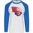 Curled North Korea Flag Korean Day Football Mens L/S Baseball T-Shirt White/Royal Blue